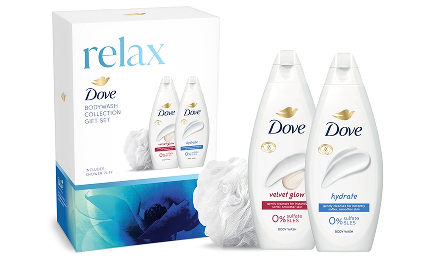 Image 2: Upto Four Dove Relax Two-Pieces Gift Set with Shower Puff 