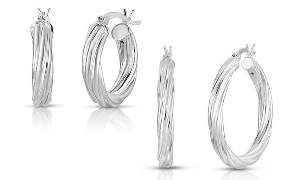 Sterling Silver French Lock Hoop Earrings by Verona  - Primary Image