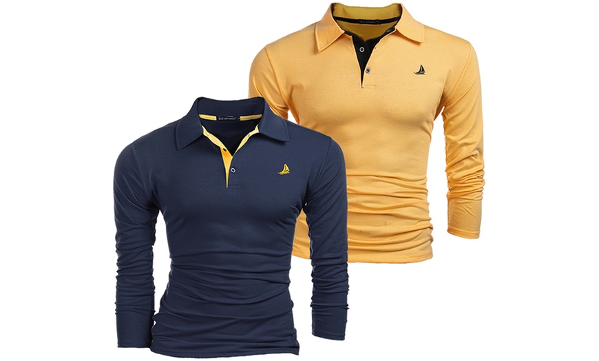 Image 5: Two Packs of Blu Apparel Men's Long Sleeve Joshua Polo Shirts