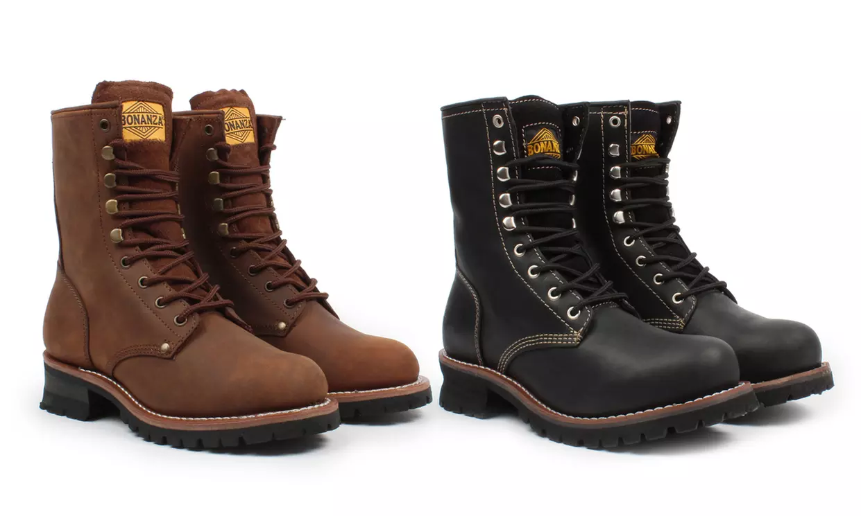 Genuine Leather Welted Construction Men's 9 Inch Rough-Out Logger Work Boot - Primary Image