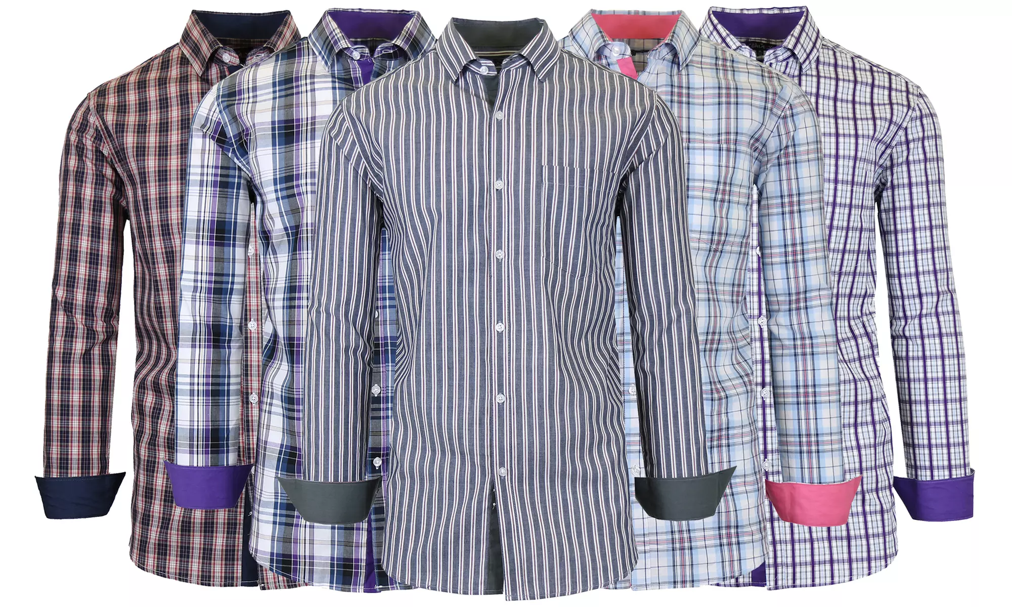 Galaxy by Harvic Men's Long Sleeve Slim-Fit Plaid Dress Shirts (S-2XL) - Primary Image