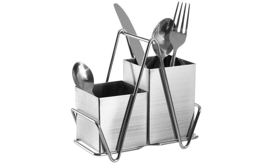 Image 1: Two-Compartment Cutlery Caddy