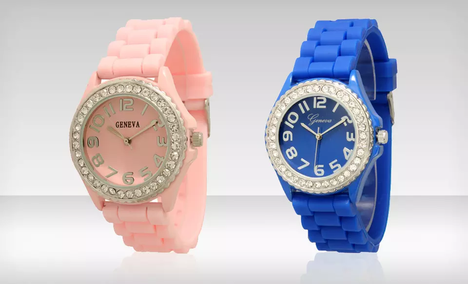 $4.99 for Geneva Crystal-Embellished Silicone Watches ($19.99 List Price). Multiple Colors Available. Free Returns. - Second Medium