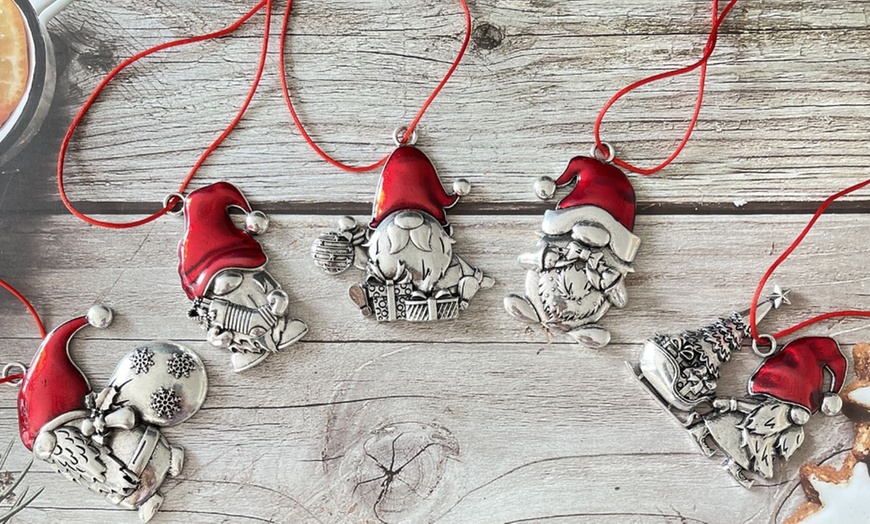 Image 1: Christmas Gonk Gnomes Metal Hanging Decorations