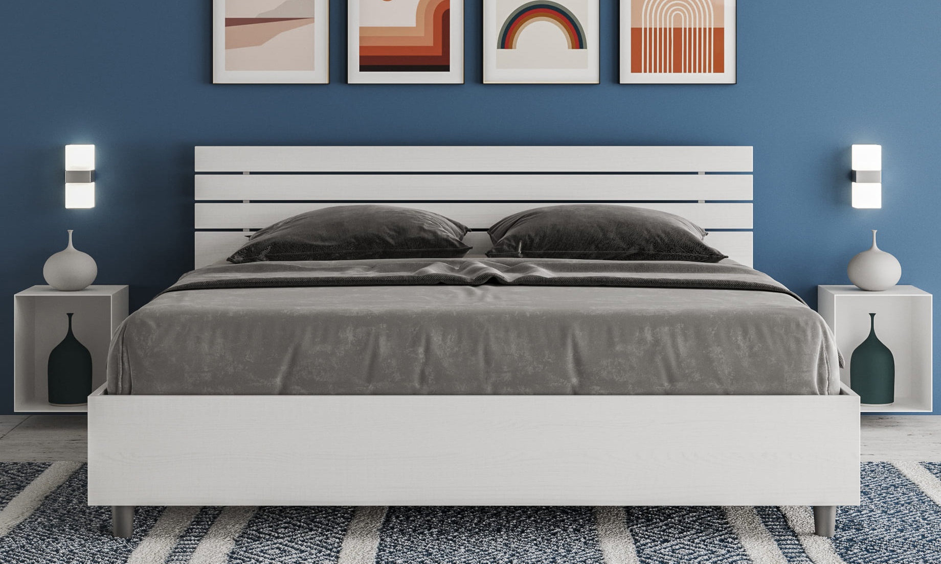 Lit double Ankel, avec tête de lit en mélamine