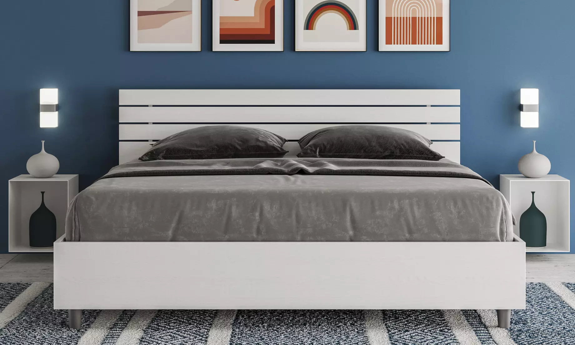 Lit double Ankel, avec tête de lit en mélamine