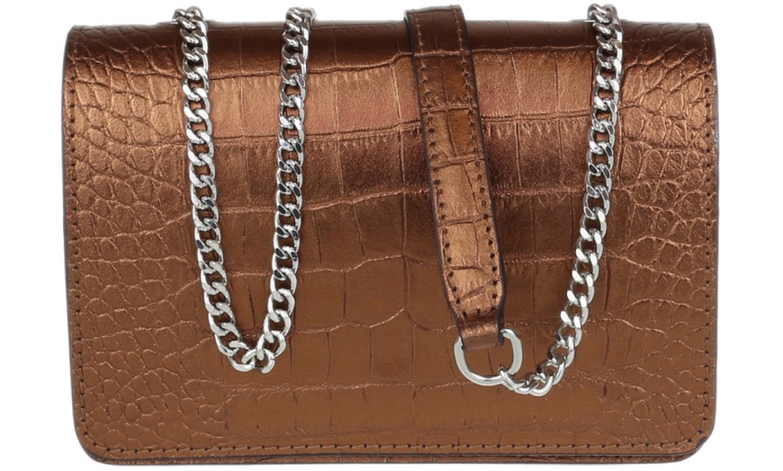 Image 11: Croc Print Leather Shoulder Bag