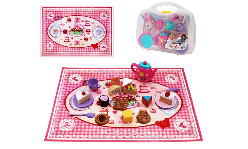 Image 1: deAO 26-Piece Tea Party Playset with Picnic Blanket and Carry Case