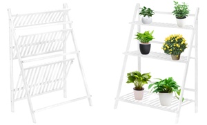 Three Layers White Bamboo Plant Rack