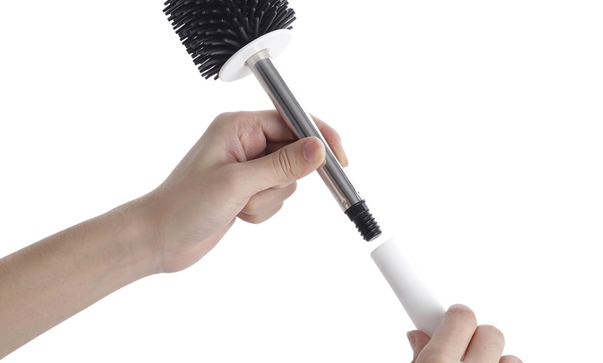 Image 9: Toilet Brush Set Silicone and Nylon Effective Cleaning