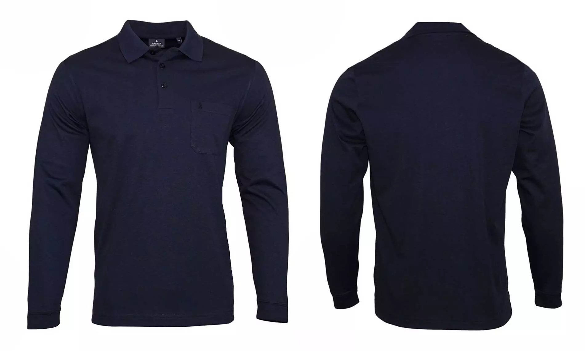 Ragman Langarm-Poloshirts mit Brusttasche für die Herren in Schwarz, Anthrazit, Navy und in der Größe nach Wahl - Second Medium