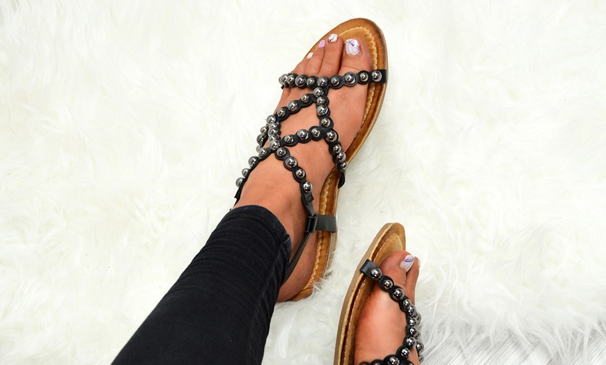 Image 5: Pearl-Studded Flat Sandals