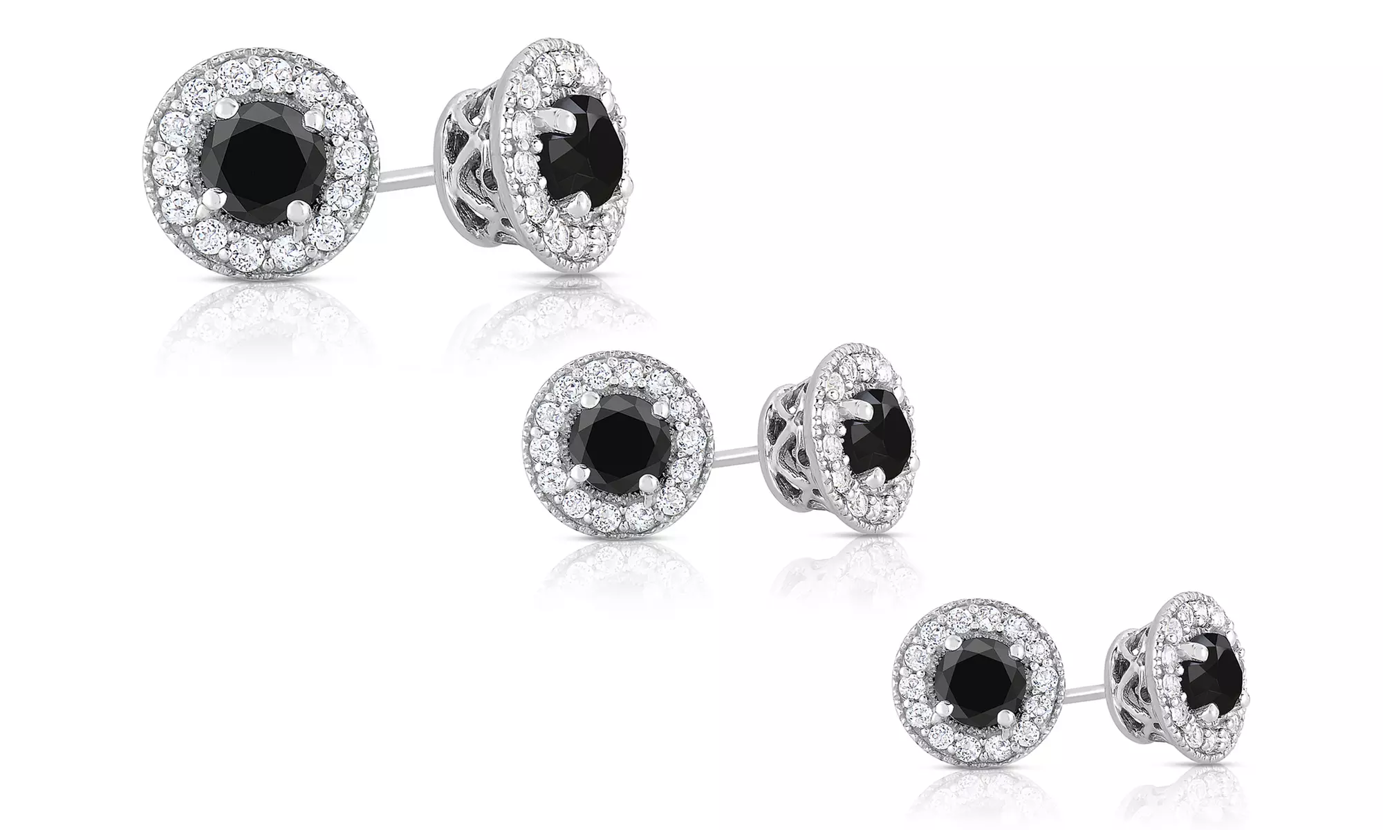 1.00–2.00 CTW Black Diamond Halo Stud Earrings in Sterling Silver - Primary Image