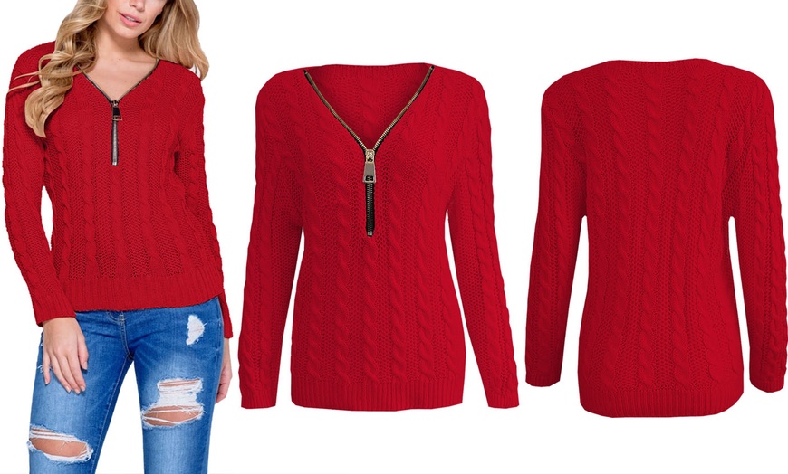 Image 7: Women's Zip Front Cable Knit Jumper