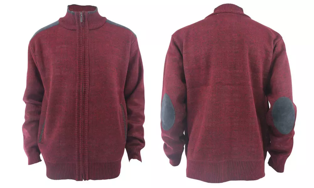 Lee Hanton Men's Mock Neck Elbow Padded Bonded Fleece Zip-Up Sweater - Second Medium