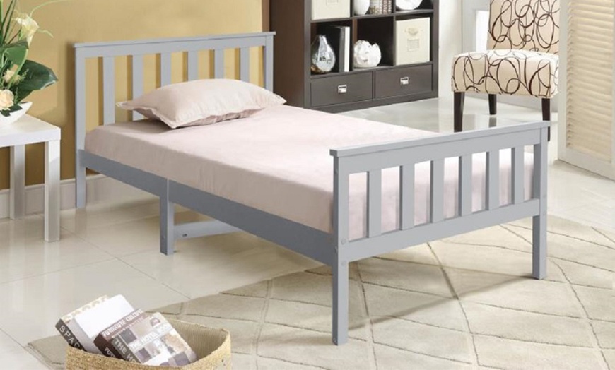 Image 2: Grey Solid Pine Wood Bed Frame