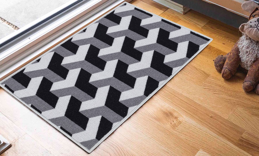 Image 1: Havana Geo Chevron Design Anti-Slip Doormat