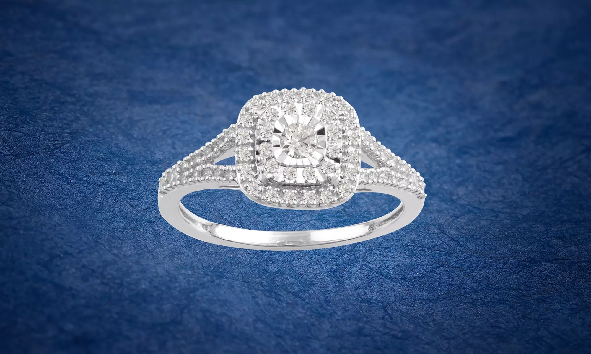 1/3 CTTW Diamond Cluster Halo Engagement Ring in Sterling Silver by DiamondMuse - Primary Image
