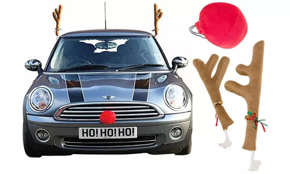 1x oder 2x Deko-Set fürs Auto „Rentier“: Geweih und Nase, inkl. Versand - Primary Image