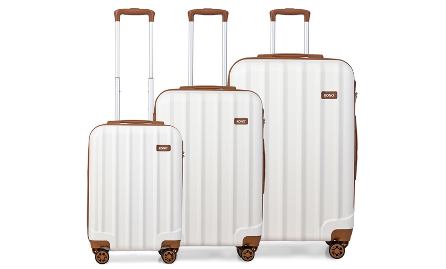 Image 2: Vertical Groove Detail Cream Tan  Suitcase Set