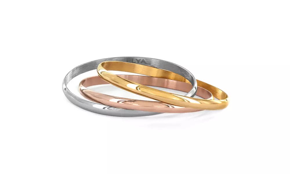 Stainless Steel Tri-Color Bangle Bracelet (Set of 3) - Second Medium