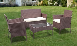 Four-Piece Brown Rattan-Effect Garden Furniture Set