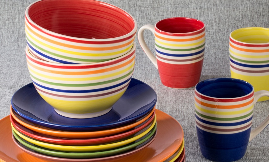 Image 2: Waterside 24-Piece Rainbow Stripe Dinner Set