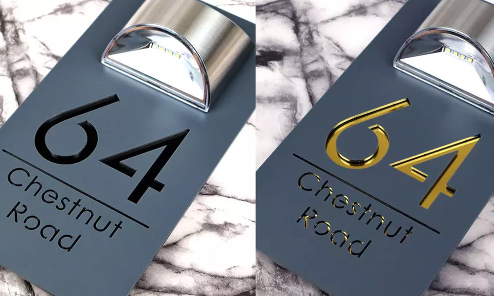 Personalisierbares Haustürschild mit Solarlicht, Text und Nummer