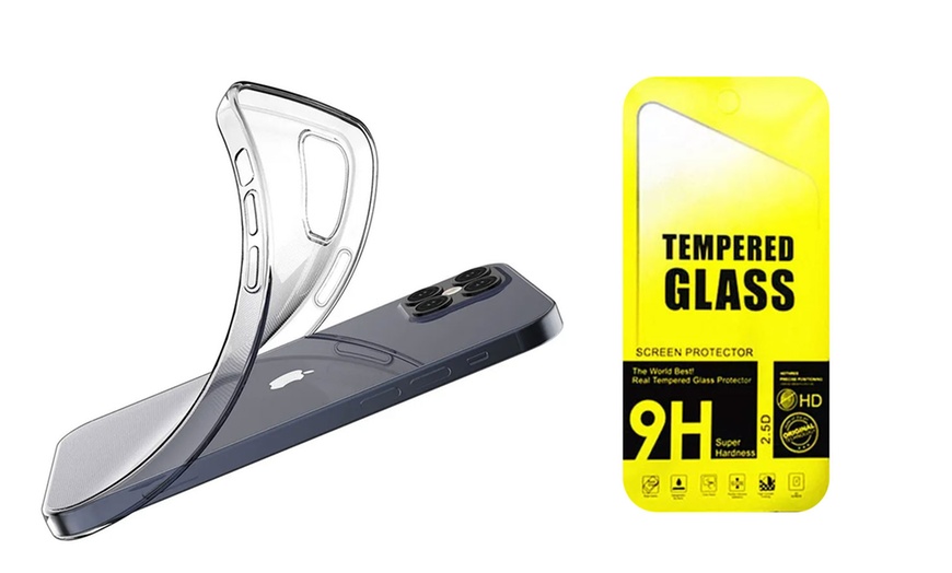 Image 1: Coque transparente et protection écran en verre trempé pour iPhone