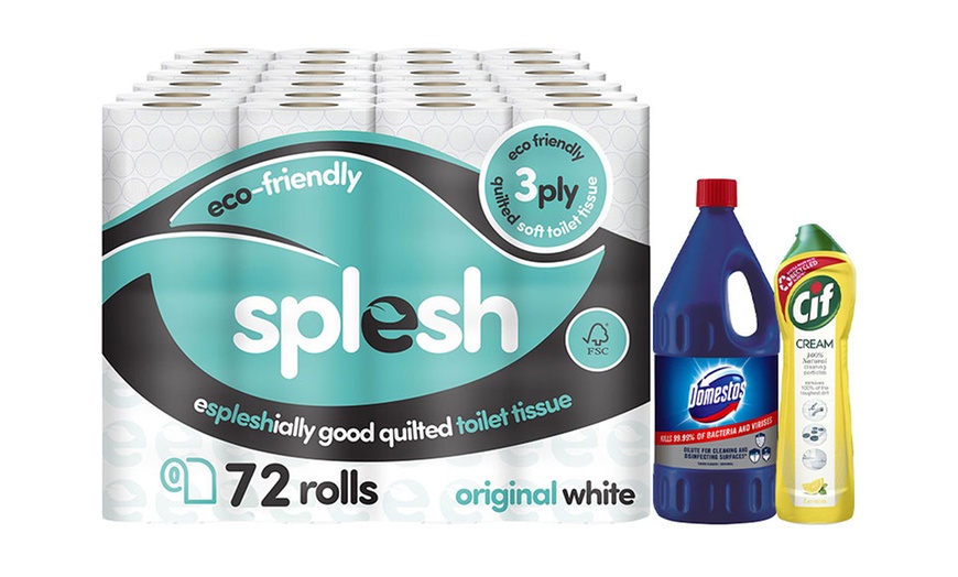 Image 2: Cif Cleaner 500ml, Domestos Bleach 2L and Splesh 72 Toilet Roll