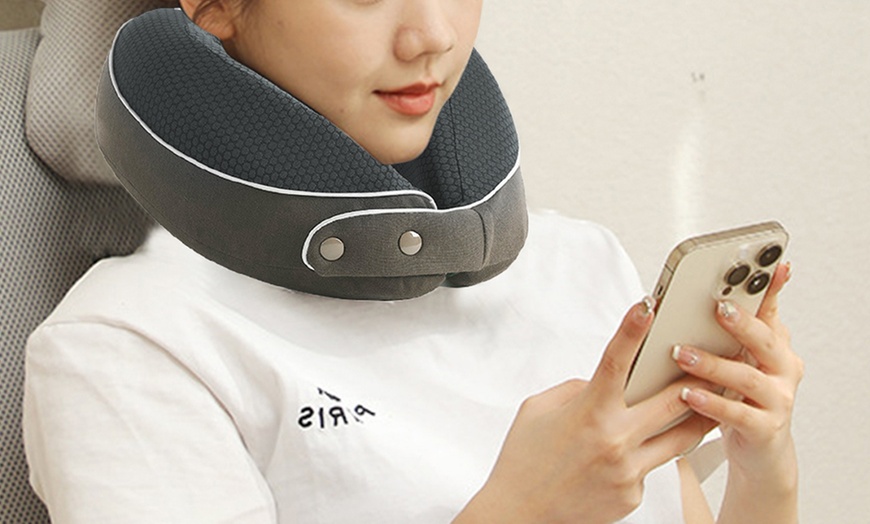Image 6: Memory Foam Travel Neck Pillow Set, Includes Mask and Earplugs