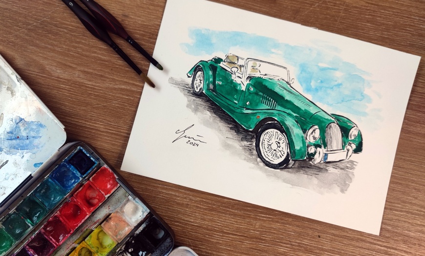 Image 4: Tuschezeichnung opt. inkl. Aquarell-Koloration von einem Auto