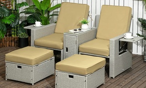 Outsunny 5 Piece Recliner Rattan Sun Lounger Set