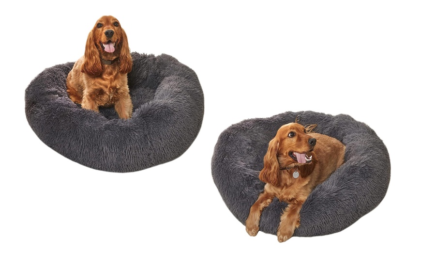 Image 1: Large Plush Donut Pet Bed