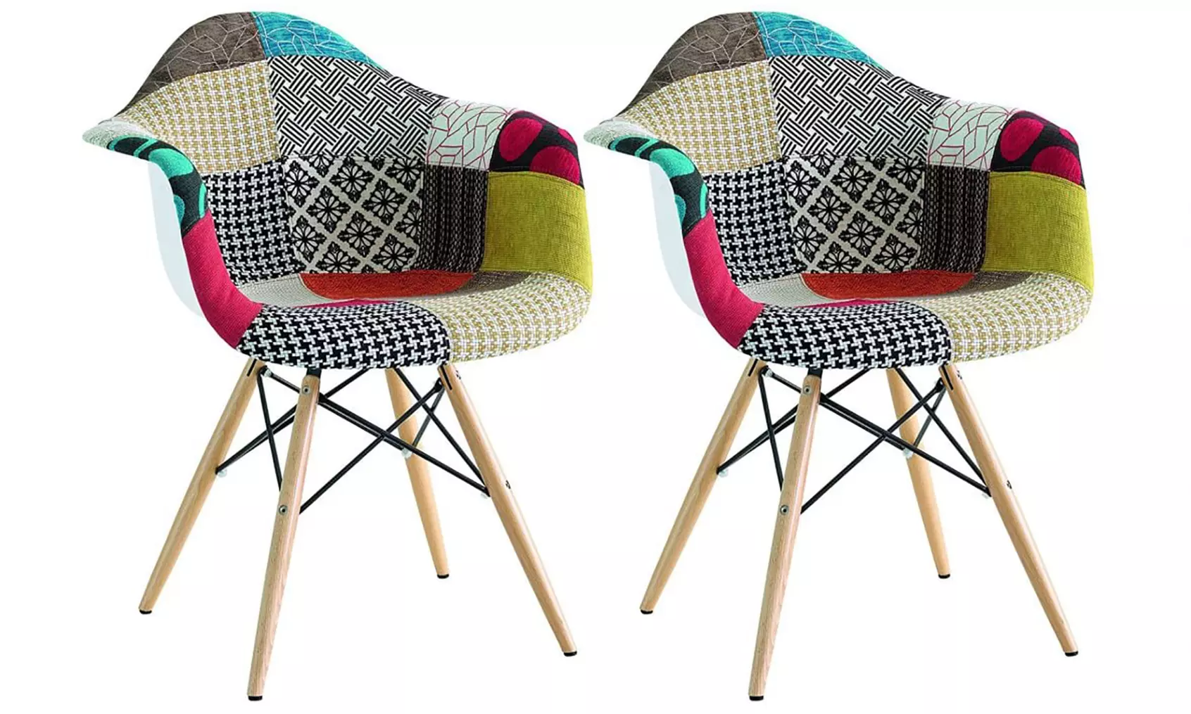 Kit di 2 poltroncine Picasso Patchwork in legno di faggio e metallo