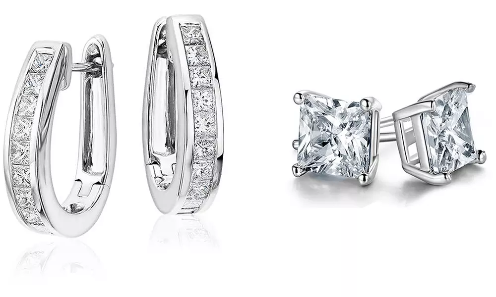 Elements of Love Oval Hoop and Princess Stud Earrings Set Made with Swarovski Elements - Primary Image
