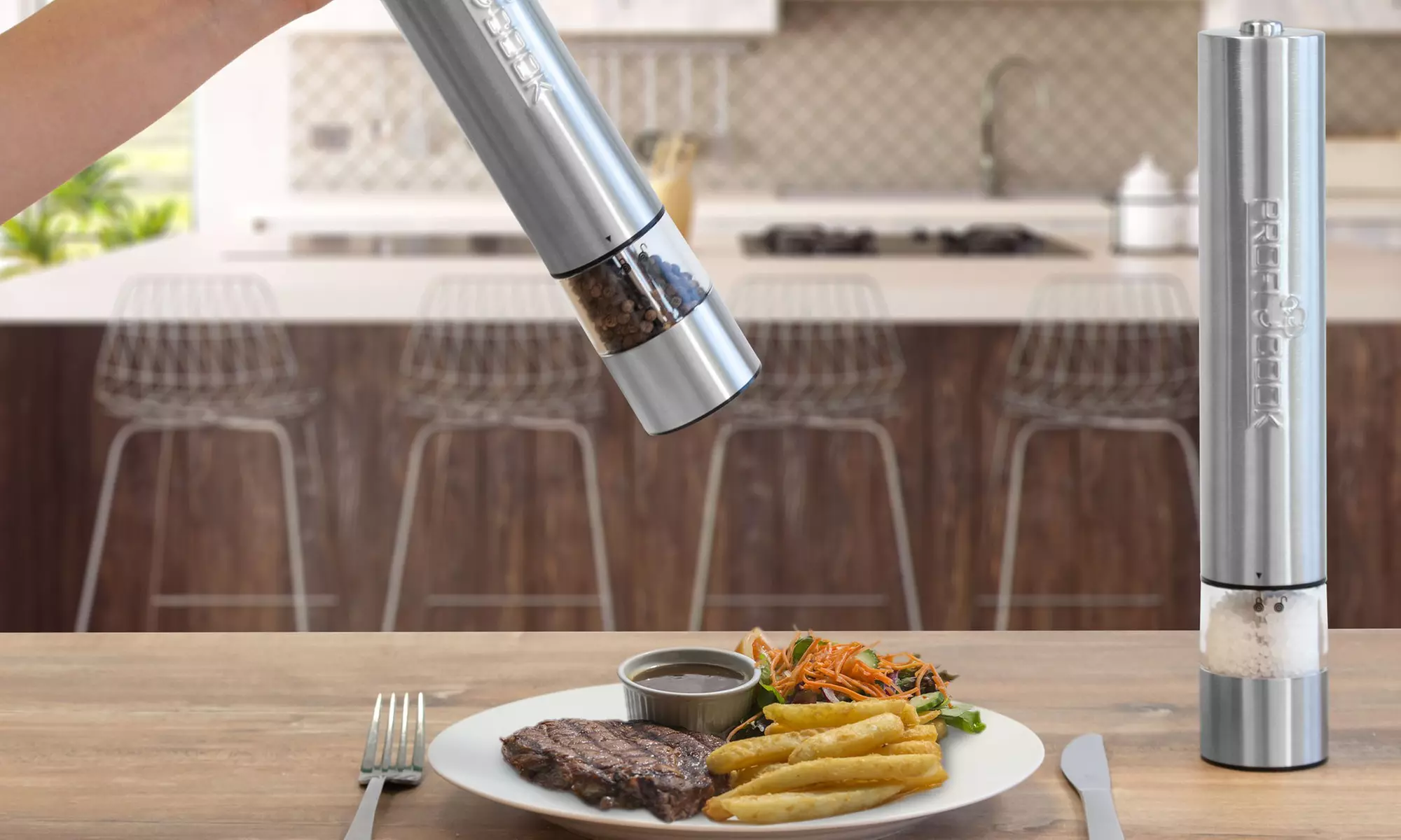 Proficook elektrisches Salz- und Pfeffermühlen-Set in Silber - Primary Image