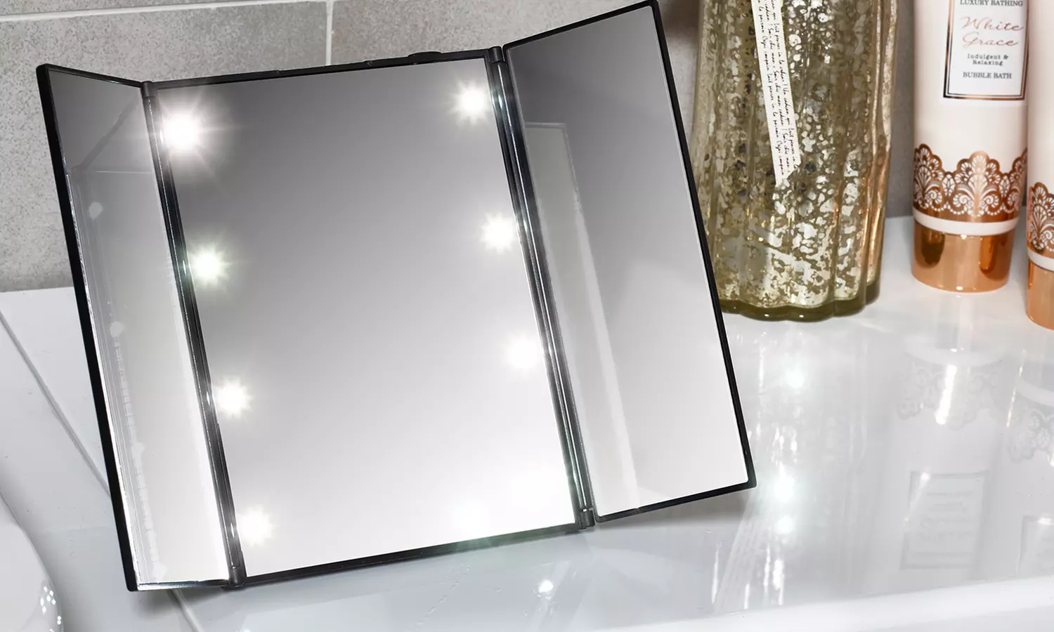 1x oder 2x tragbarer Spiegel mit 8 LED-Leuchten - Second Medium