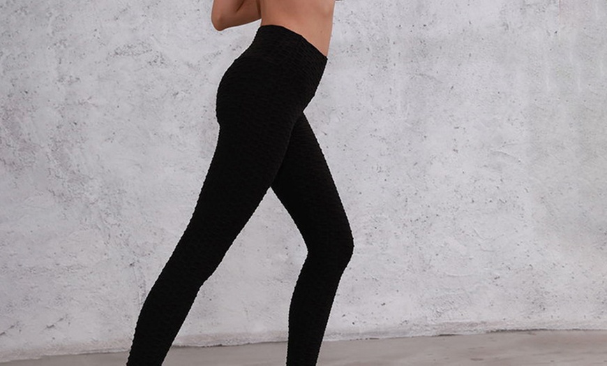 Image 5: Textured High-Waist Leggings