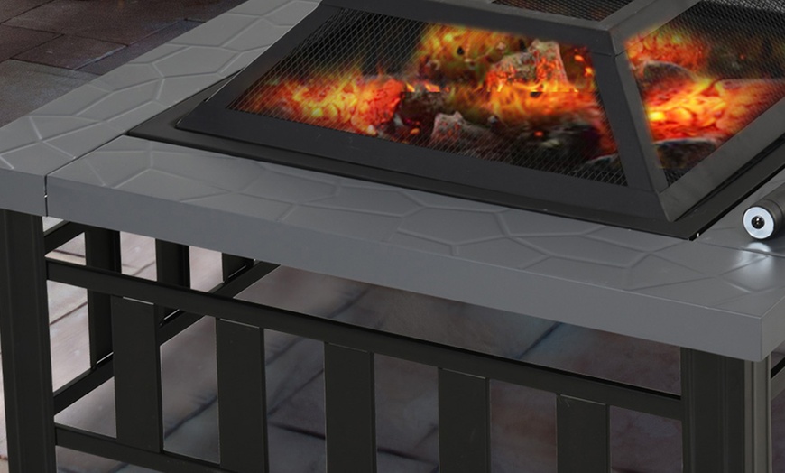 Image 2: Outsunny Outdoor Metal Fire Pit with Rain Cover