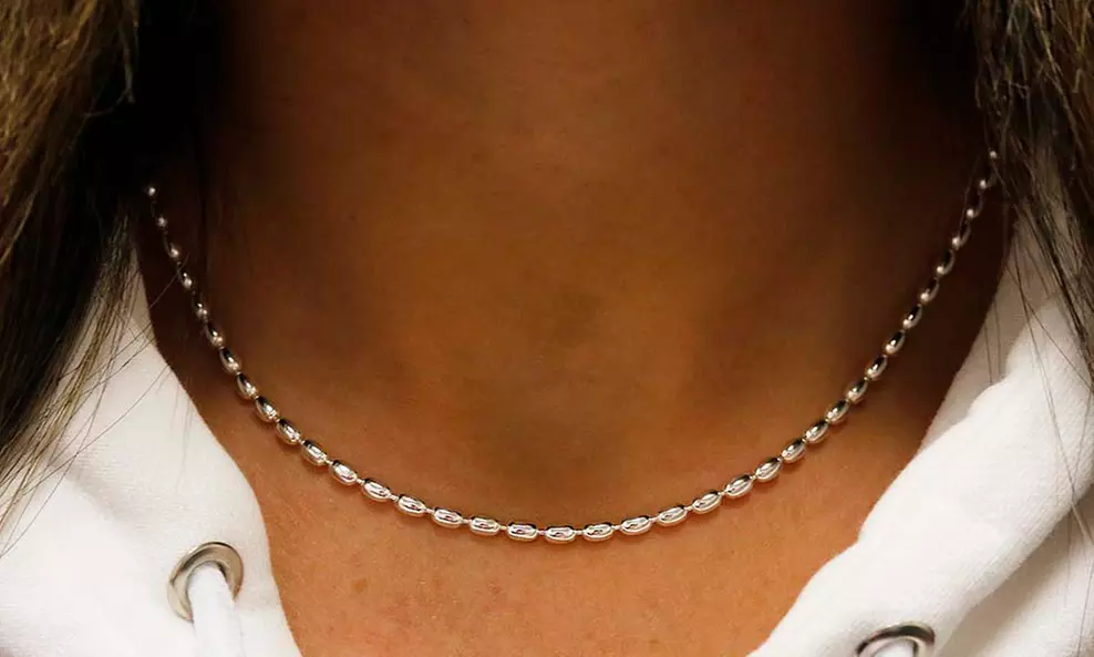 Italian Sterling Silver Oval Rice Bead Chain Necklace by Verona - Primary Image