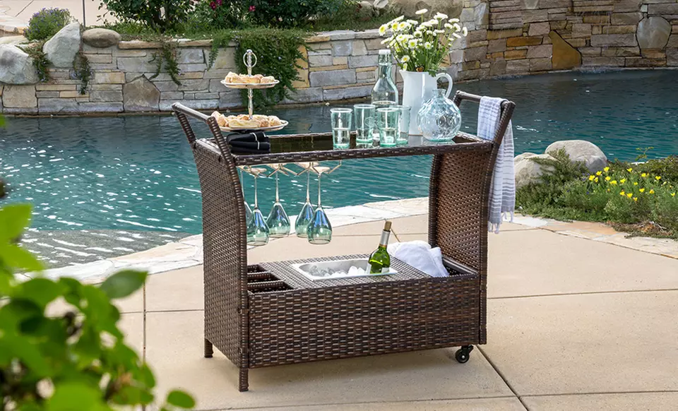 Wicker Serving Bar Cart - Primary Image