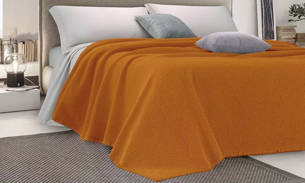 Zacht katoenen bedsprei met honingraat reliëf