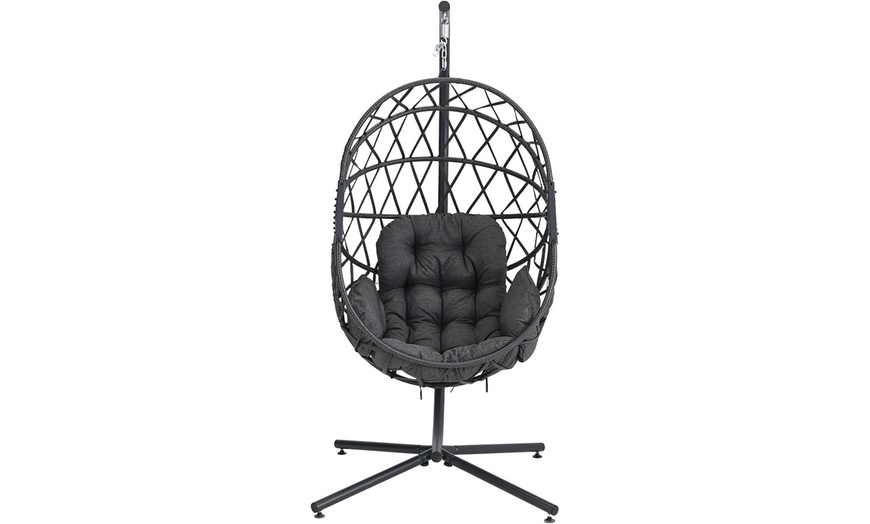 Image 2: Black Outdoor Hanging Egg Chair with Cushion