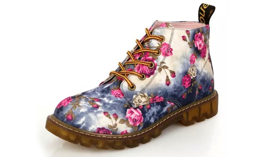 Image 6: Floral Lace-Up Ankle Boots