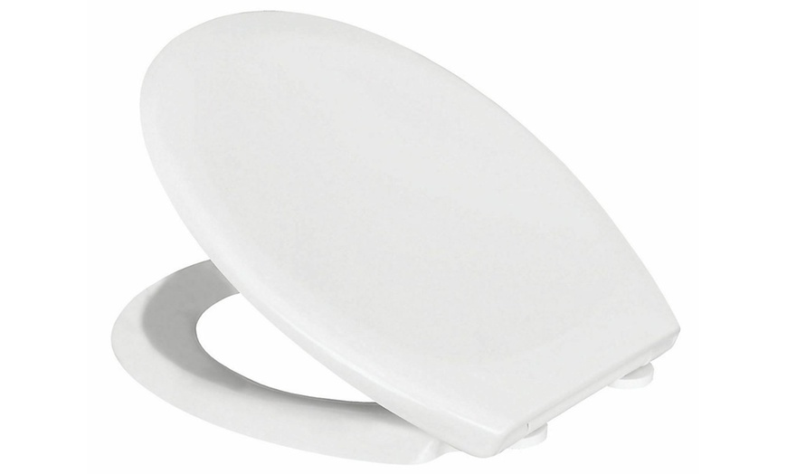 Image 2: White Plastic Oval Toilet Seat With Fittings