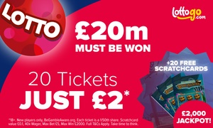 Get 20 Lotto Tickets for £2* + 20 Free Scratchcards