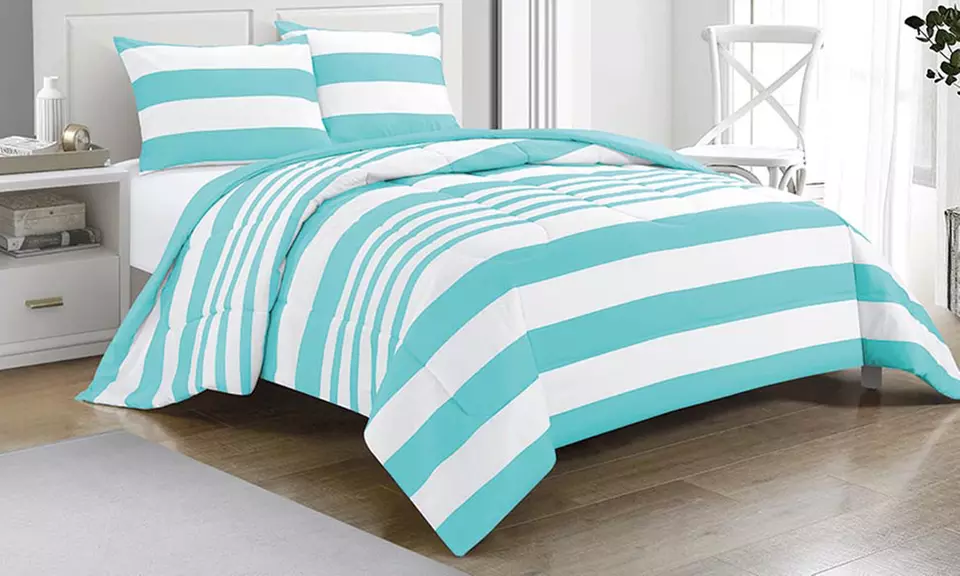 Reversible Rugby Stripe Microfiber Comforter Set - Primary Image