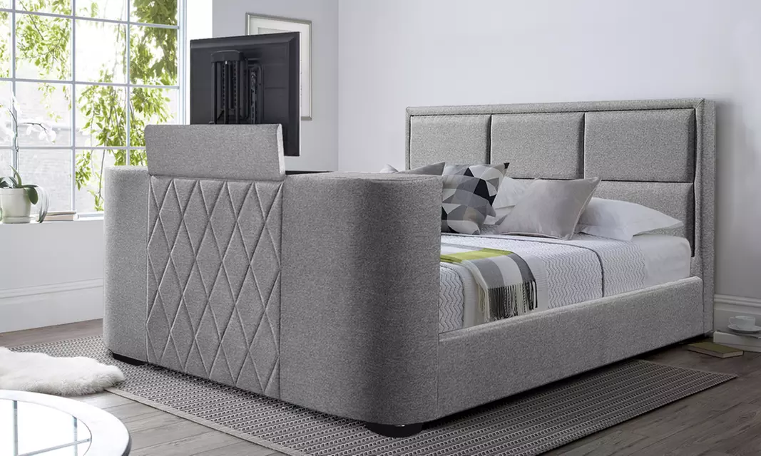 Lit Palace TV Sampur, meuble TV intégré avec ouverture et levée automatique, matelas en option et installation en option - Primary Image