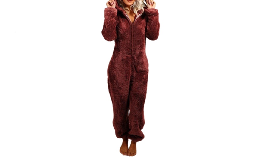 Image 8: Women's Fleece Plush Jumpsuit One-Piece Pyjamas